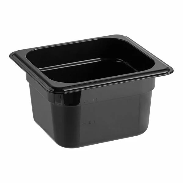 CAMBRO Camwear® 1/6 Size Black Polycarbonate Food Pan - 4" Deep