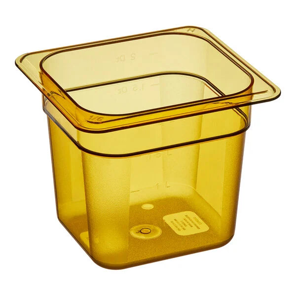 CAMBRO H-Pan™ 1/6 Size Amber High Heat Plastic Food Pan - 6" Deep