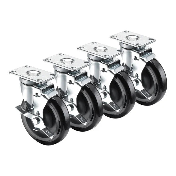 KROWNE 5" Swivel Plate Caster Set, 2 3/8" x 3 5/8" Plates, w/Brakes