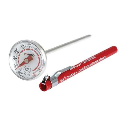 Pocket Thermometer, temperature range 50° to 550° F, 1" dia. dial face, with case &amp; clip
