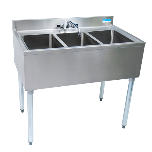BK Resources UB4-18-336S Slim-Line Underbar Sink, three compartment, 36”W x 18-1/4"D x 32-1/2"H